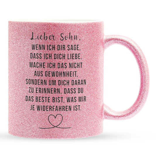 22Feels® Sohn Geschenk - Glitzertasse mit Spruch (Pink, 320ml)-Glitzertasse Pink 320ml-22Feels