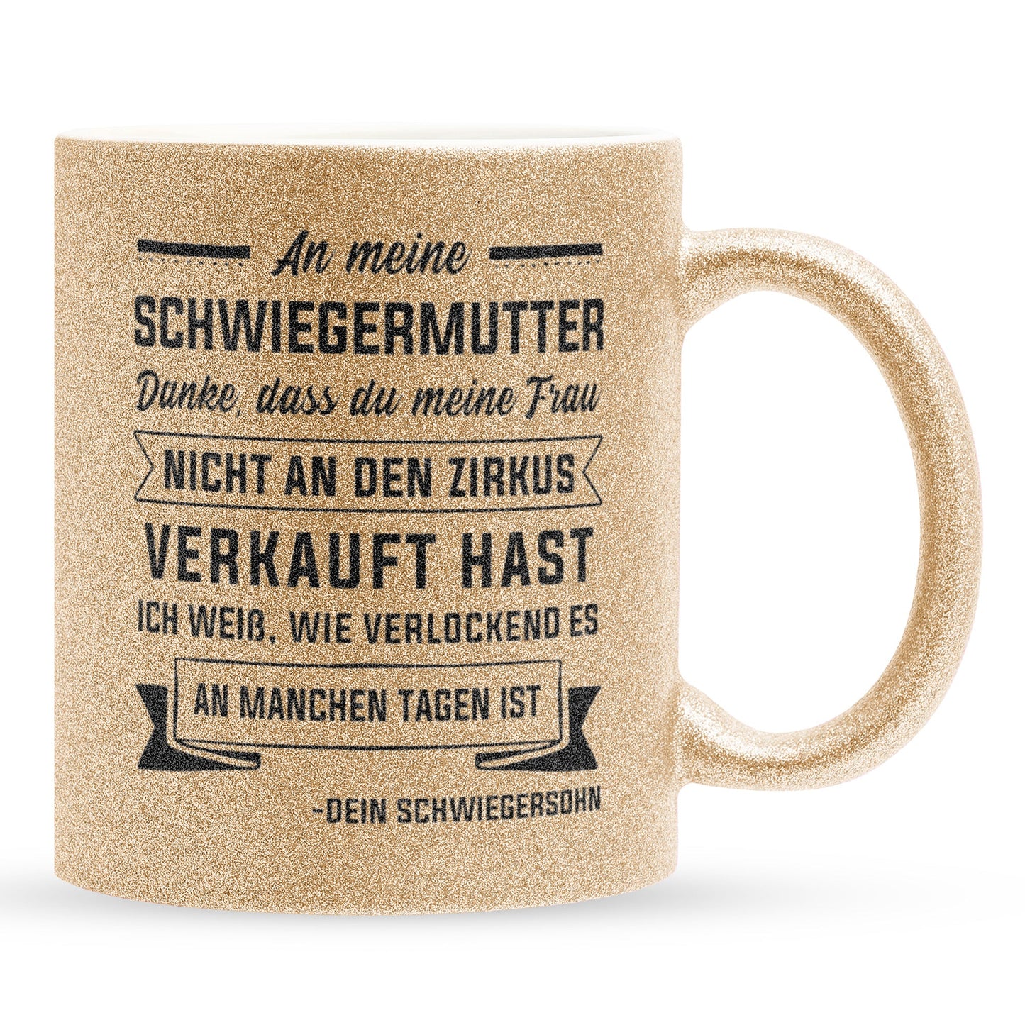 22Feels® Schwiegermutter Geschenk von Schwiegersohn bzw. Bräutigam - Glitzertasse mit Spruch (Gold, 320ml)-Glitzertasse Gold 320ml-22Feels