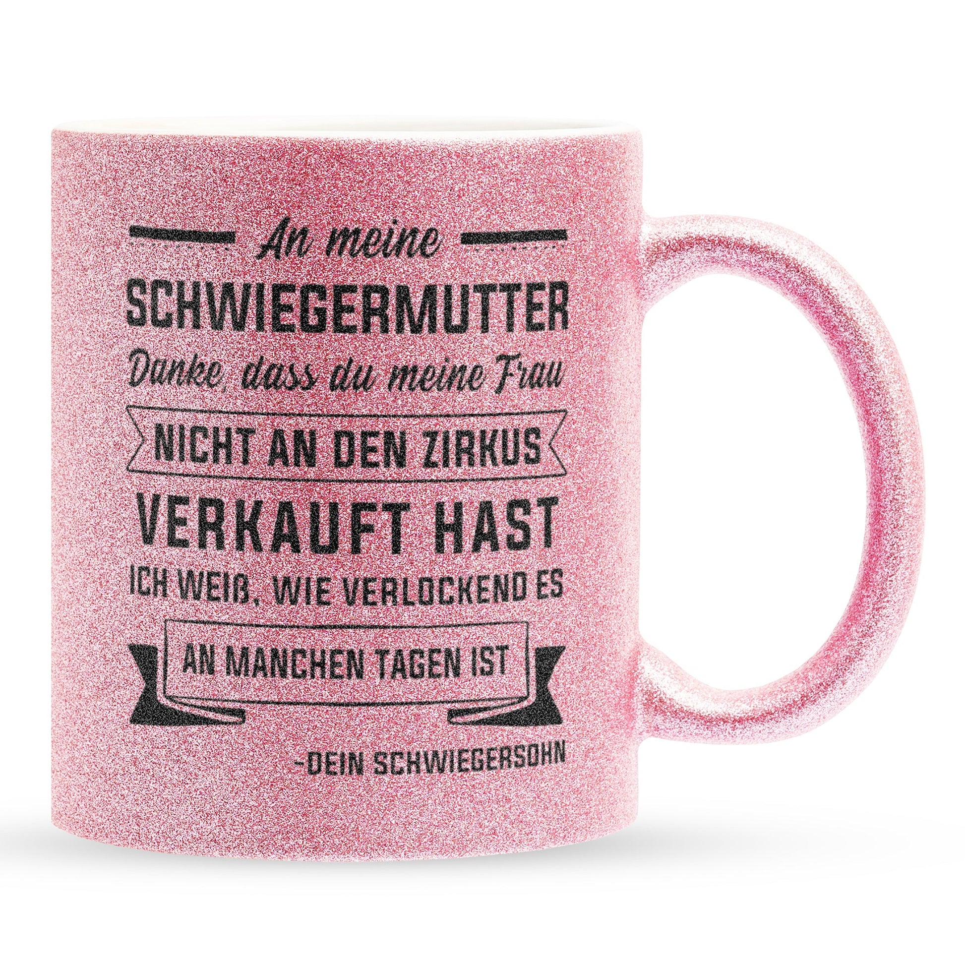 22Feels® Schwiegermutter Geschenk von Schwiegersohn bzw. Bräutigam - Glitzertasse mit Spruch (Pink, 320ml)-Glitzertasse Pink 320ml-22Feels