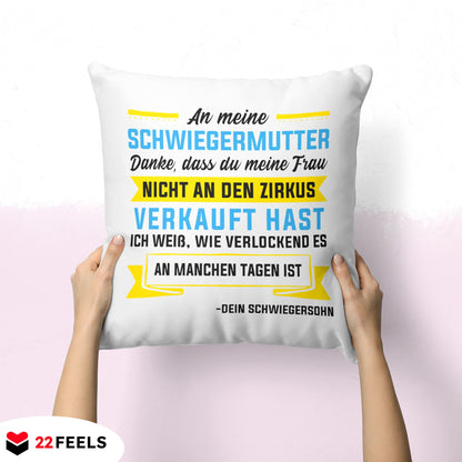 22Feels® Schwiegermutter Geschenk vom Schwiegersohn bzw. Bräutigam - Kissen mit Spruch (Weiss 40x40cm)-Kissen Weiss 40x40-22Feels