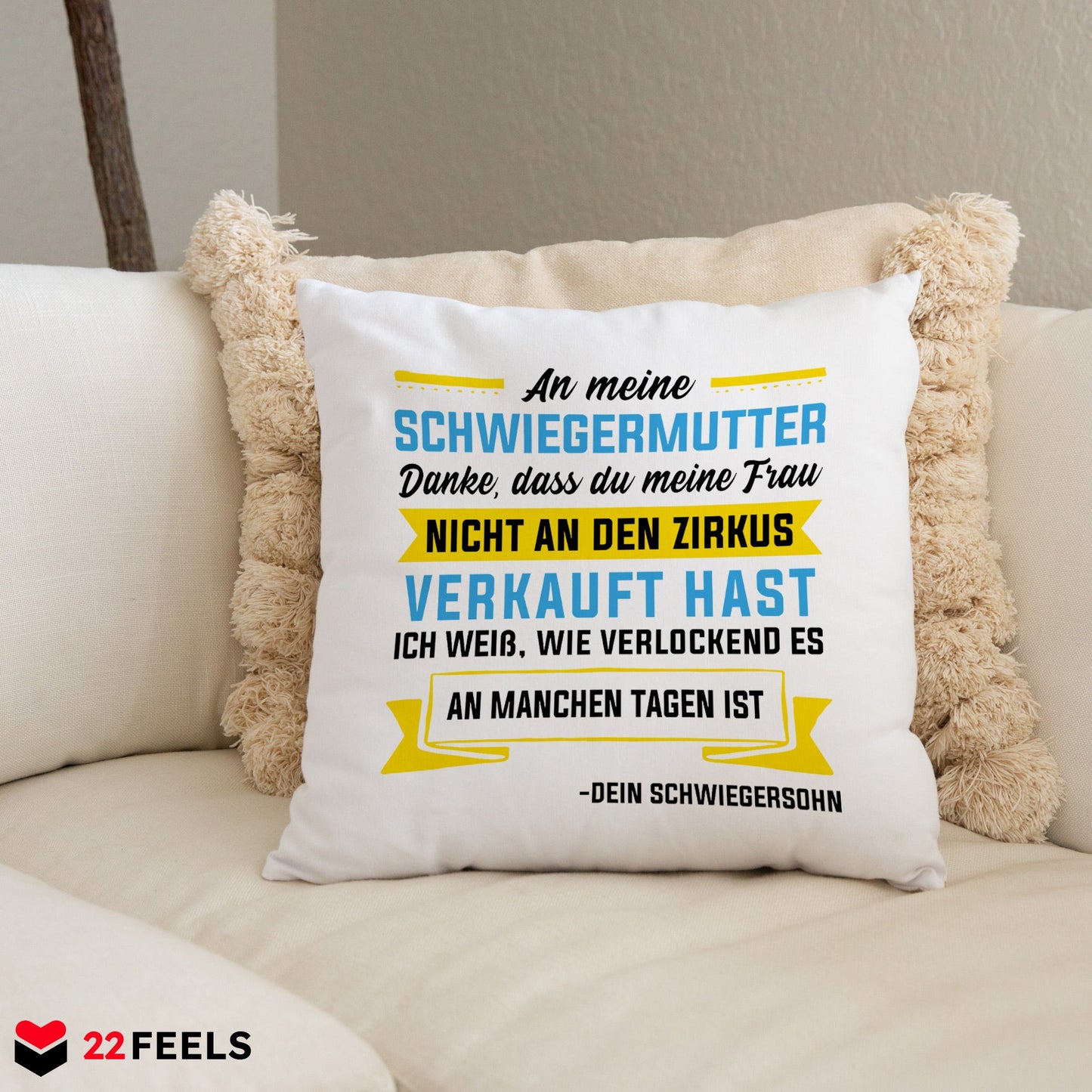22Feels® Schwiegermutter Geschenk vom Schwiegersohn bzw. Bräutigam - Kissen mit Spruch (Weiss 40x40cm)-Kissen Weiss 40x40-22Feels