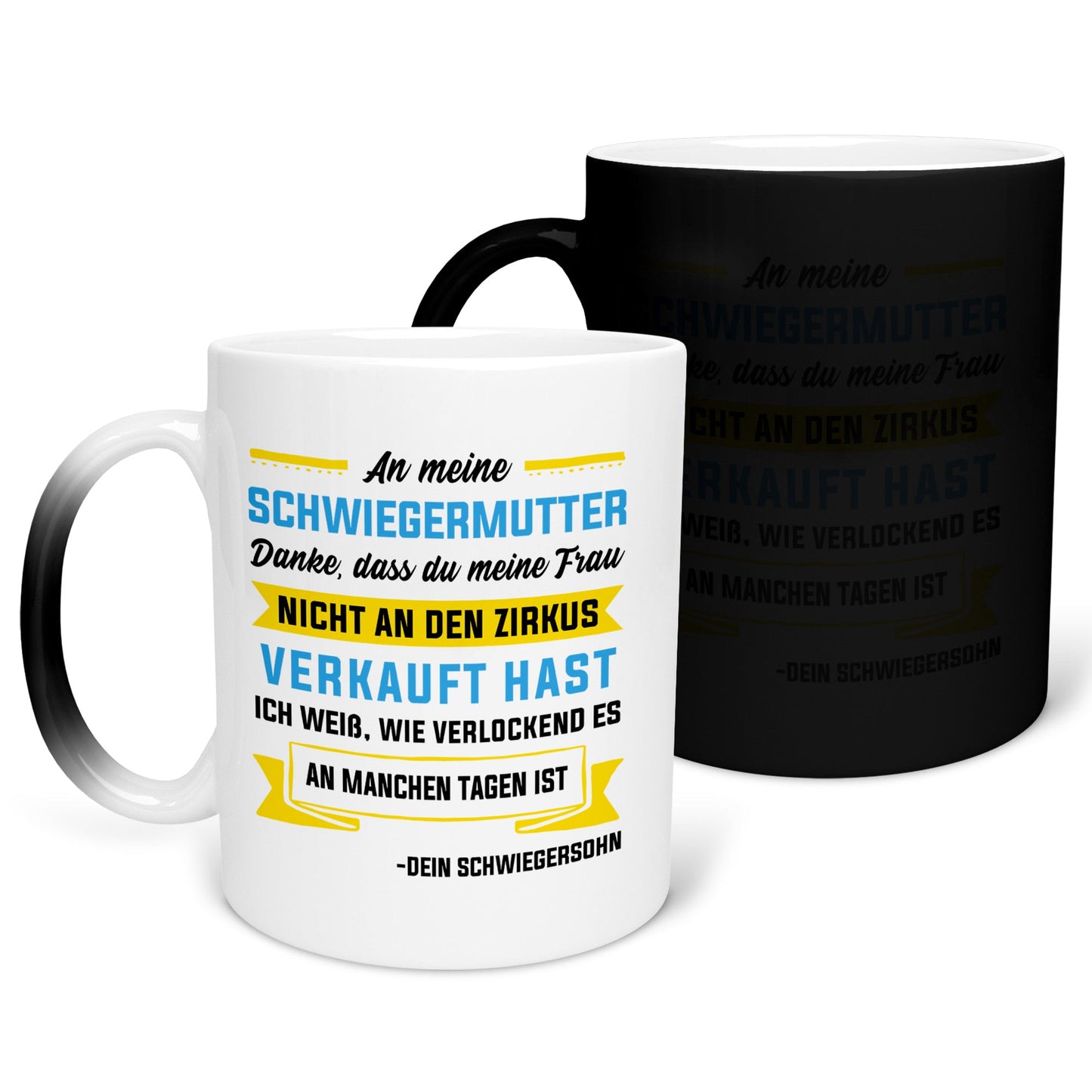 22Feels® Schwiegermutter Geschenk von Schwiegersohn bzw. Bräutigam - Zaubertasse mit Spruch (Matt-Schwarz und Weiss, 320ml)-Farbwechsel Tasse Matt 320ml-22Feels