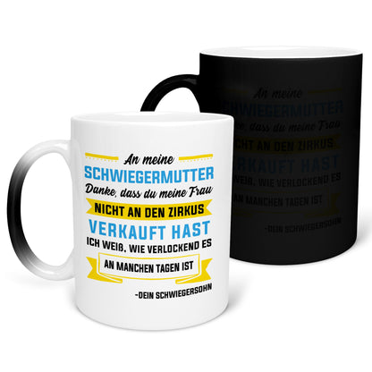 22Feels® Schwiegermutter Geschenk von Schwiegersohn bzw. Bräutigam - Zaubertasse mit Spruch (Matt-Schwarz und Weiss, 320ml)-Farbwechsel Tasse Matt 320ml-22Feels