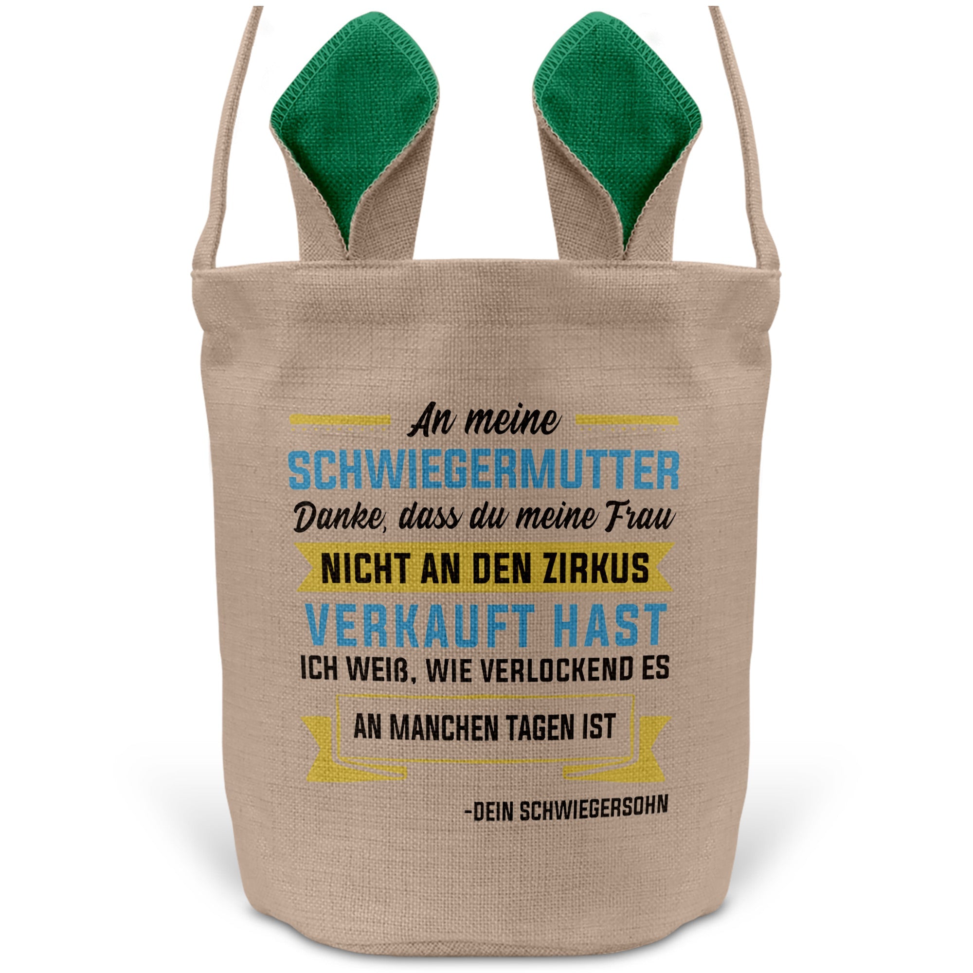 22Feels® Schwiegermama Osterkorb von Schwiegersohn mit Henkel Ostergeschenk Tragetasche Ostern Deko Osternest Körbchen Hasenohren (Beige/Grün)-Ostern Tragetasche-22Feels