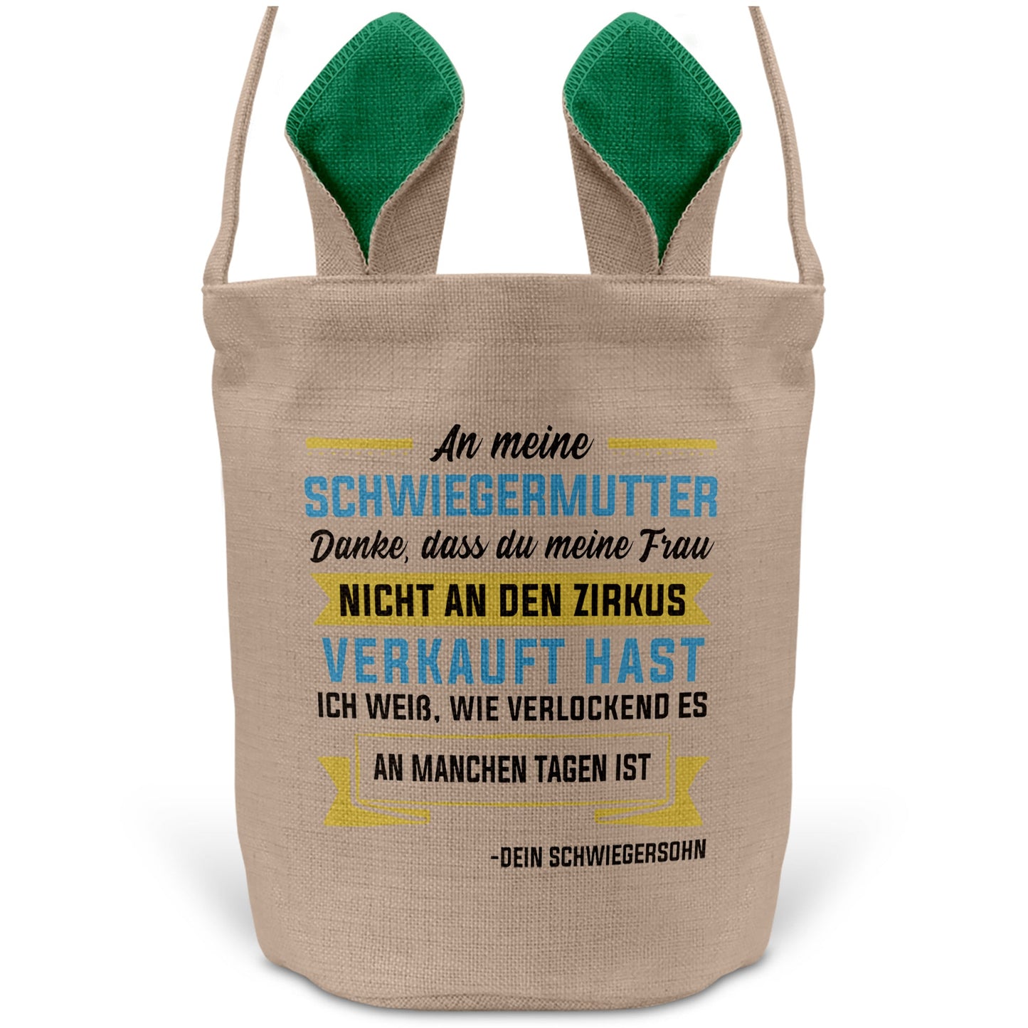 22Feels® Schwiegermama Osterkorb von Schwiegersohn mit Henkel Ostergeschenk Tragetasche Ostern Deko Osternest Körbchen Hasenohren (Beige/Grün)-Ostern Tragetasche-22Feels