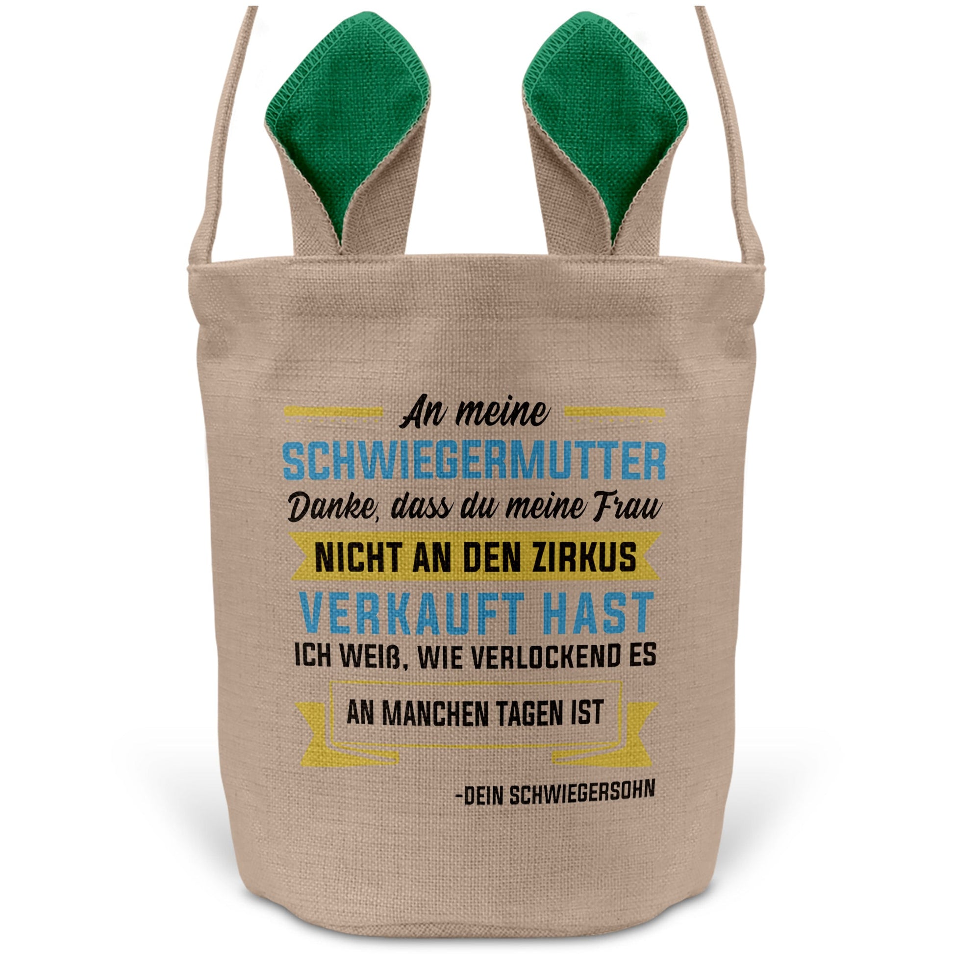 22Feels® Schwiegermama Osterkorb von Schwiegersohn mit Henkel Ostergeschenk Tragetasche Ostern Deko Osternest Körbchen Hasenohren (Beige/Grün)-Ostern Tragetasche-22Feels
