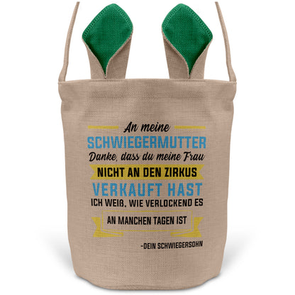 22Feels® Schwiegermama Osterkorb von Schwiegersohn mit Henkel Ostergeschenk Tragetasche Ostern Deko Osternest Körbchen Hasenohren (Beige/Grün)-Ostern Tragetasche-22Feels