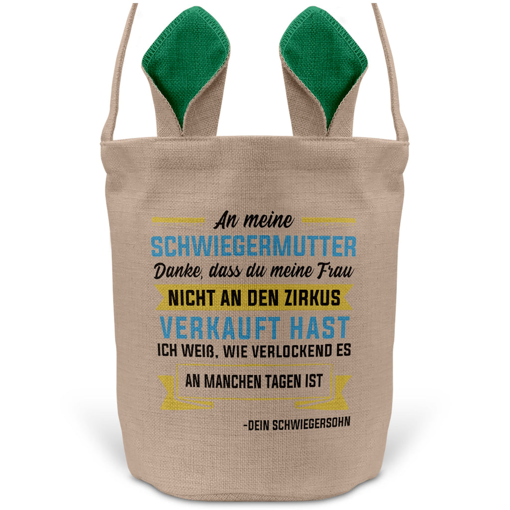 22Feels® Schwiegermama Osterkorb von Schwiegersohn mit Henkel Ostergeschenk Tragetasche Ostern Deko Osternest Körbchen Hasenohren (Beige/Grün)-Ostern Tragetasche-22Feels