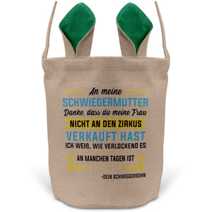 22Feels® Schwiegermama Osterkorb von Schwiegersohn mit Henkel Ostergeschenk Tragetasche Ostern Deko Osternest Körbchen Hasenohren (Beige/Grün)-Ostern Tragetasche-22Feels