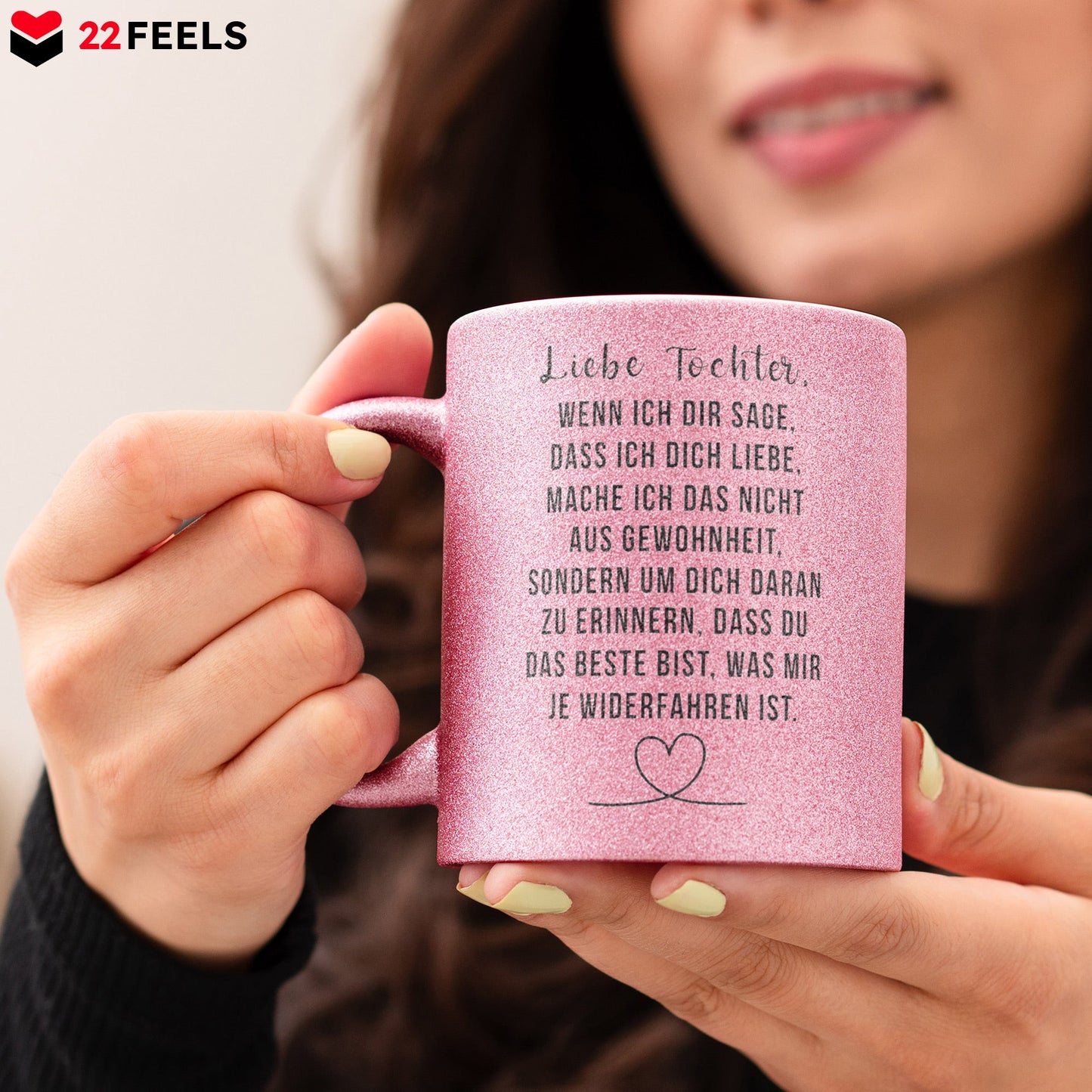 22Feels® Tochter Geschenk - Glitzertasse mit Spruch (Pink, 320ml)-Glitzertasse Pink 320ml-22Feels