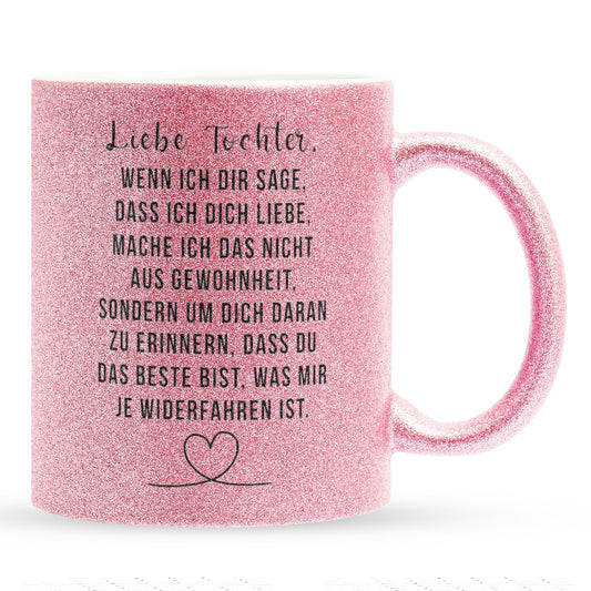 22Feels® Tochter Geschenk - Glitzertasse mit Spruch (Pink, 320ml)-Glitzertasse Pink 320ml-22Feels