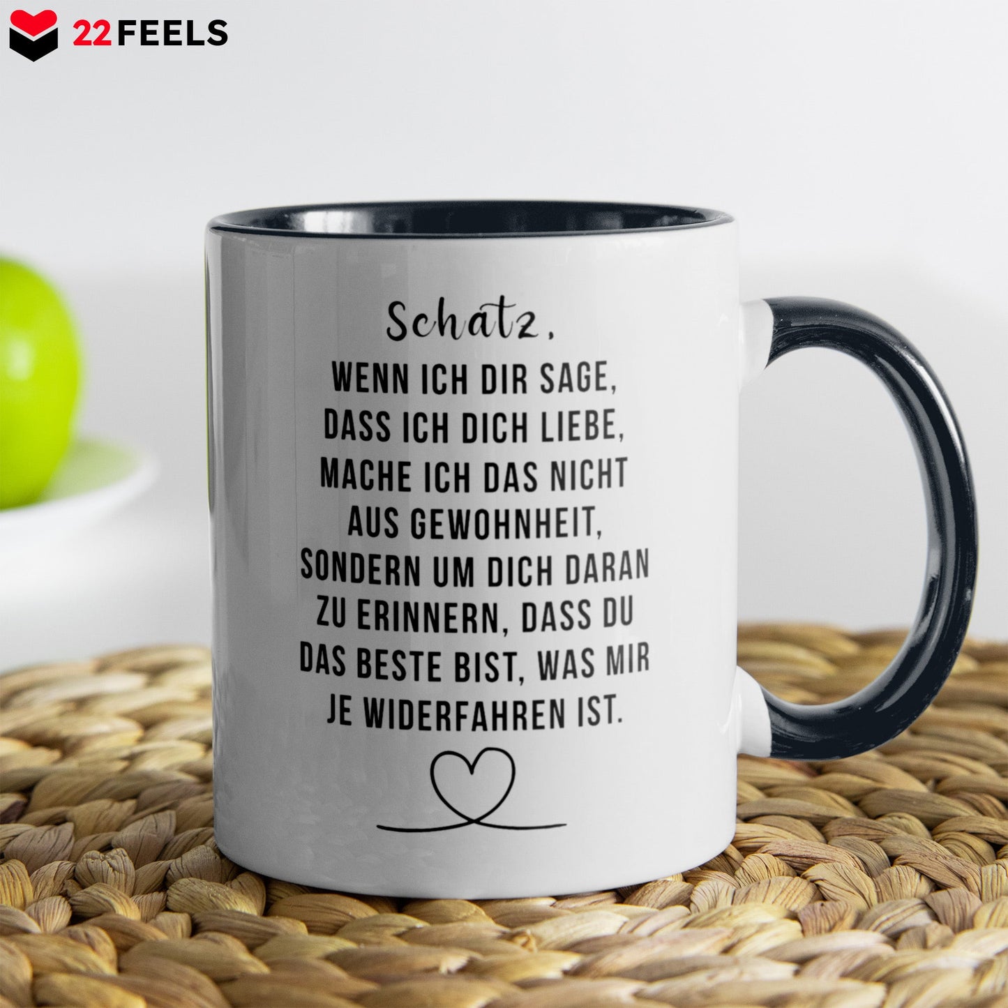 22Feels® Schatz Geschenk zum Jahrestag, Hochzeitstag, Valentinstag etc. - Tasse mit Spruch (Weiss-Schwarz, 320ml)-TwoTone Tasse Weiss-Schwarz 320ml-22Feels
