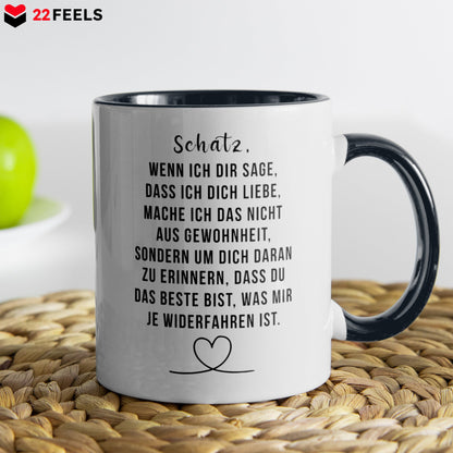 22Feels® Schatz Geschenk zum Jahrestag, Hochzeitstag, Valentinstag etc. - Tasse mit Spruch (Weiss-Schwarz, 320ml)-TwoTone Tasse Weiss-Schwarz 320ml-22Feels