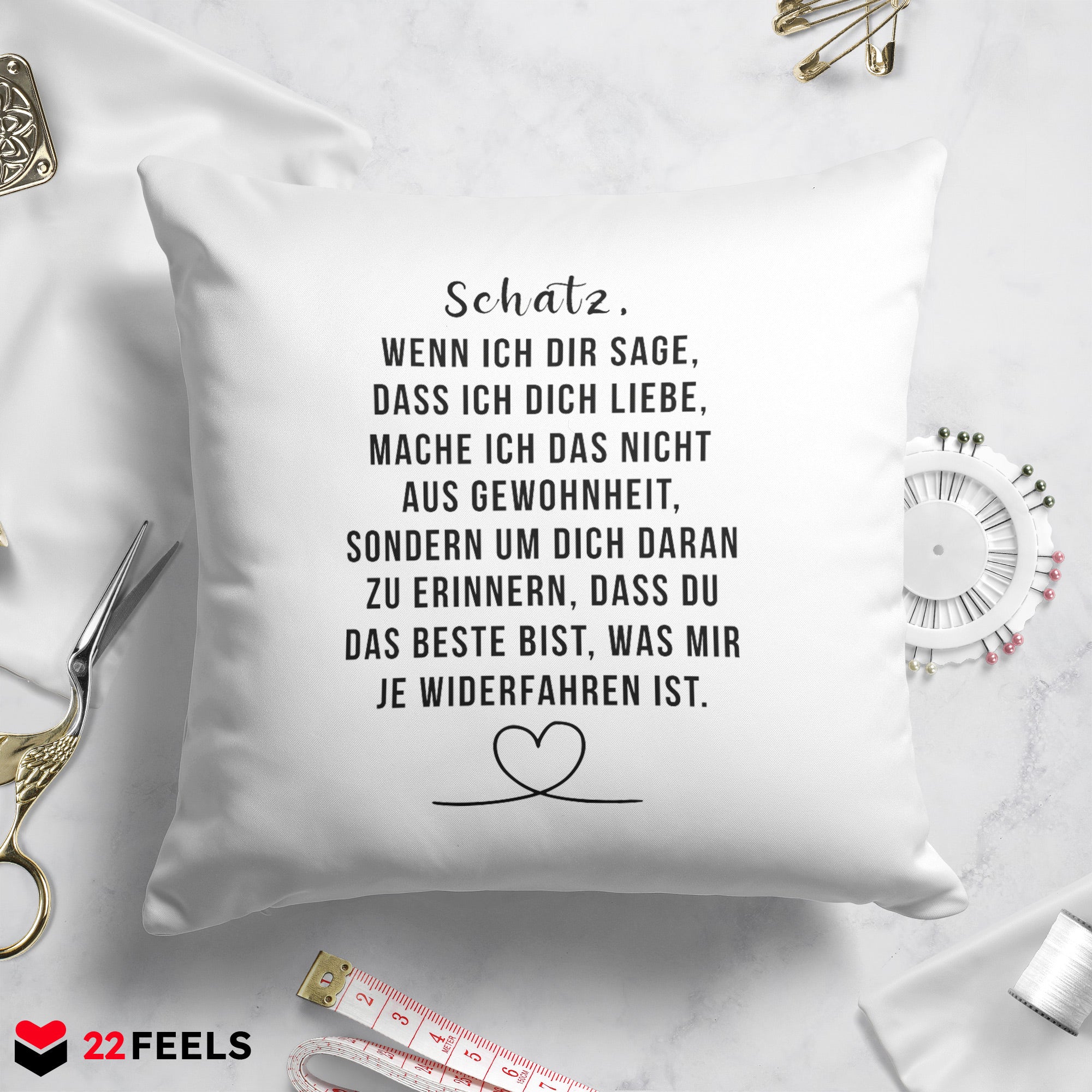 22Feels® Schatz Geschenk zum Jahrestag, Hochzeitstag, Valentinstag etc. - Kissen mit Spruch (Weiss 40x40cm)-Kissen Weiss 40x40-22Feels