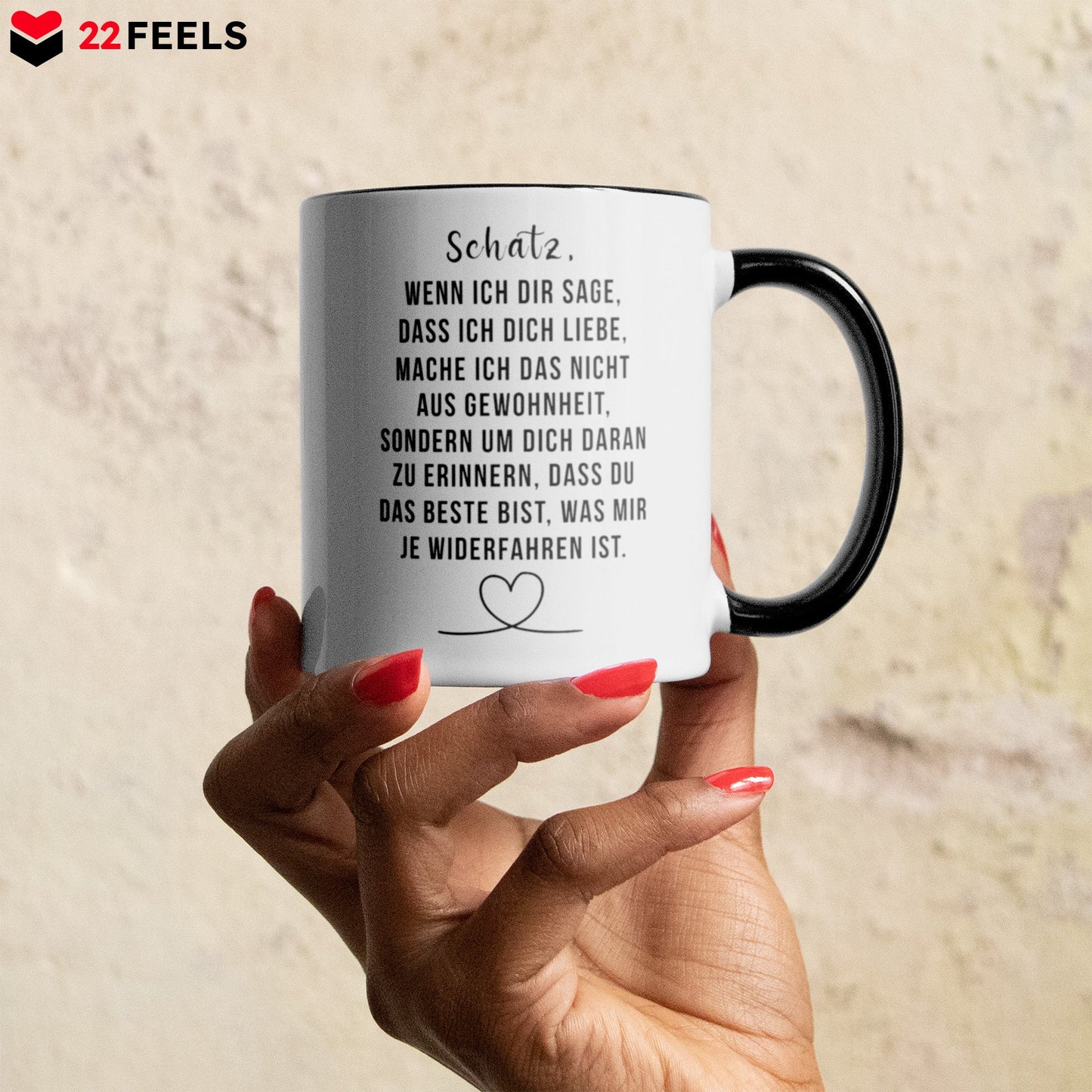 22Feels® Schatz Geschenk zum Jahrestag, Hochzeitstag, Valentinstag etc. - Tasse mit Spruch (Weiss-Schwarz, 320ml)-TwoTone Tasse Weiss-Schwarz 320ml-22Feels