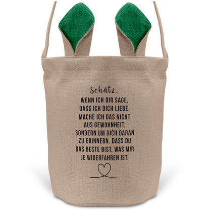 22Feels® Männer Frauen Osterkorb Ehefrau Ehemann Freund Freundin Ostern mit Henkel Ostergeschenk Tragetasche Ostern Deko Osternest Körbchen Hasenohren (Beige/Grün)-Ostern Tragetasche-22Feels