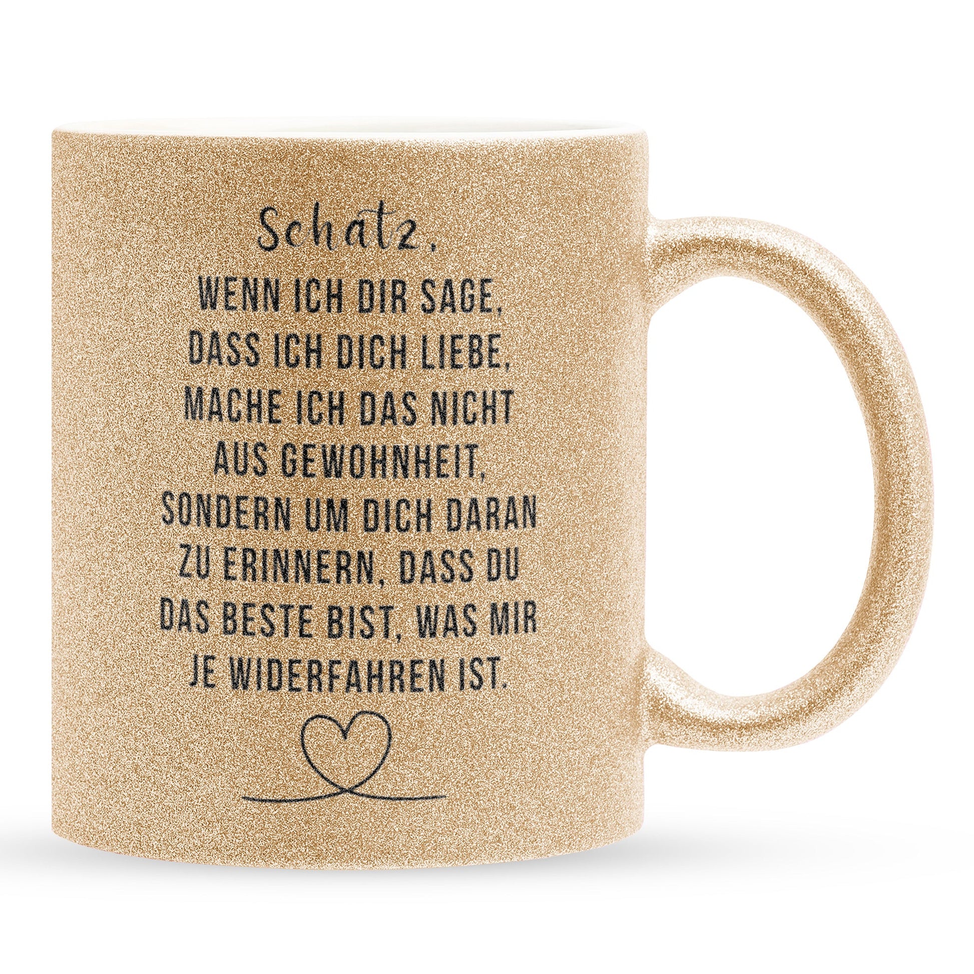 22Feels® Schatz Geschenk zum Jahrestag, Hochzeitstag, Valentinstag etc. - Glitzertasse mit Spruch (Gold, 320ml)-Glitzertasse Gold 320ml-22Feels