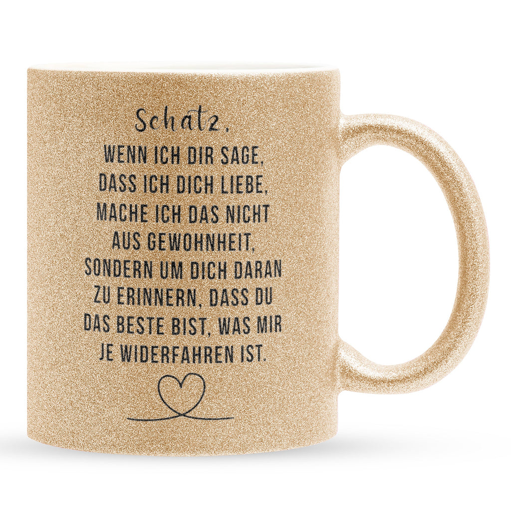22Feels® Schatz Geschenk zum Jahrestag, Hochzeitstag, Valentinstag etc. - Glitzertasse mit Spruch (Gold, 320ml)-Glitzertasse Gold 320ml-22Feels