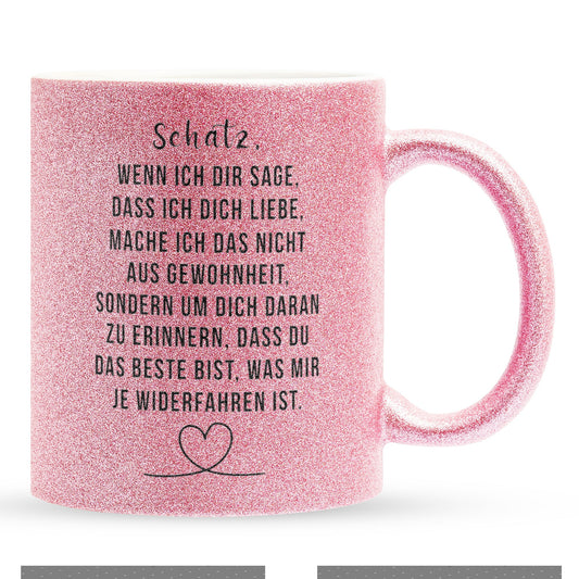 22Feels® Schatz Geschenk zum Jahrestag, Hochzeitstag, Valentinstag etc. - Glitzertasse mit Spruch (Pink, 320ml)-Glitzertasse Pink 320ml-22Feels