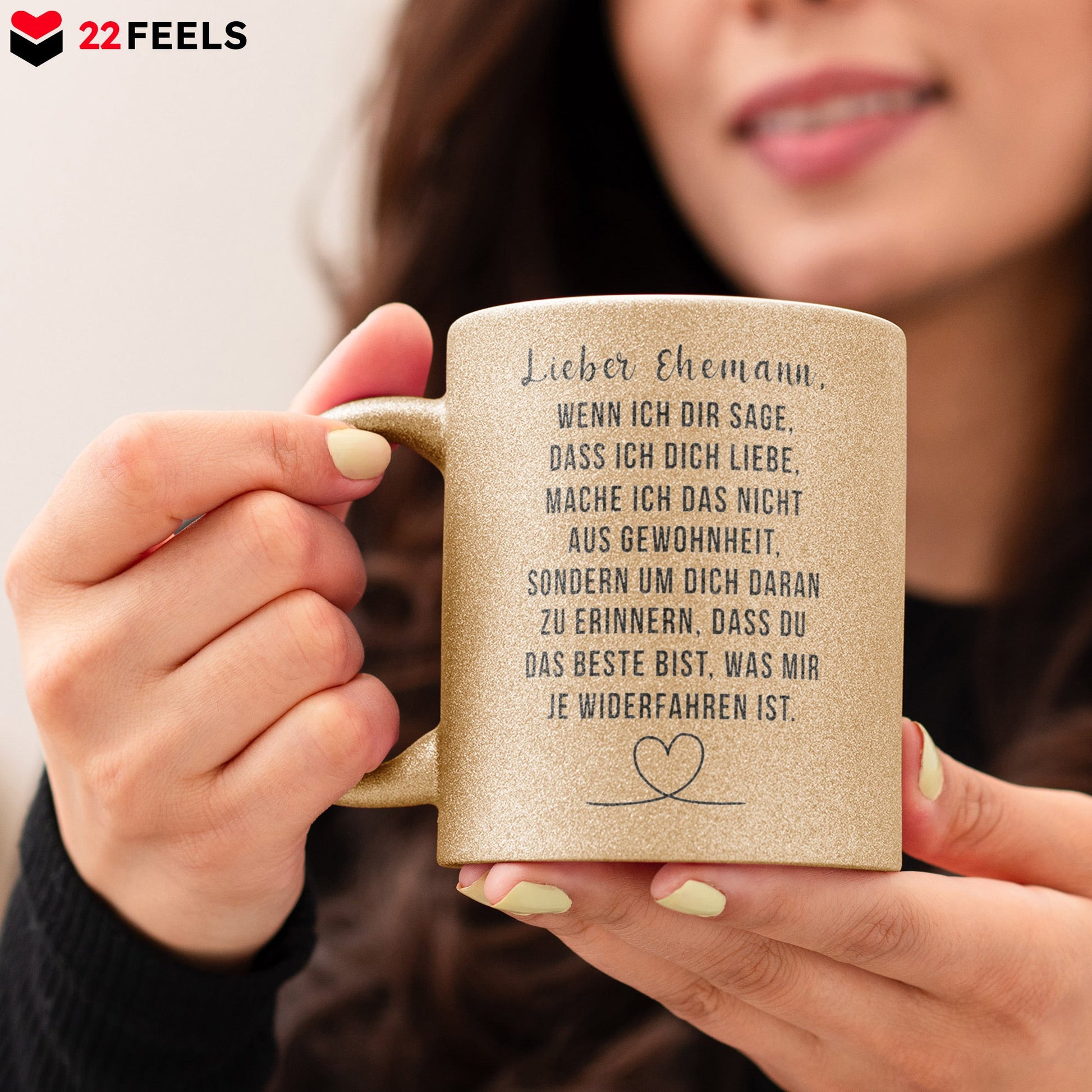 22Feels® Ehemann Geschenk zum Hochzeitstag, Valentinstag etc. - Glitzertasse mit Spruch (Gold, 320ml)-Glitzertasse Gold 320ml-22Feels