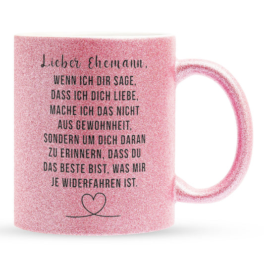 22Feels® Ehemann Geschenk zum Hochzeitstag, Valentinstag etc. - Glitzertasse mit Spruch (Pink, 320ml)-Glitzertasse Pink 320ml-22Feels