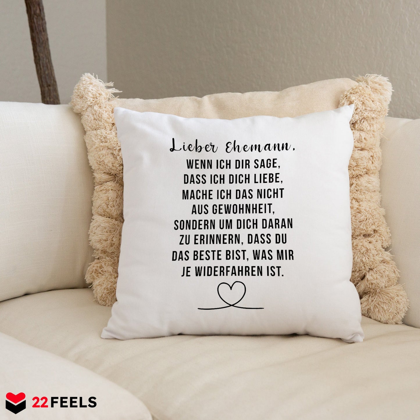 22Feels® Ehemann Geschenk zum Hochzeitstag, Valentinstag etc. - Kissen mit Spruch (Weiss 40x40cm)-Kissen Weiss 40x40-22Feels