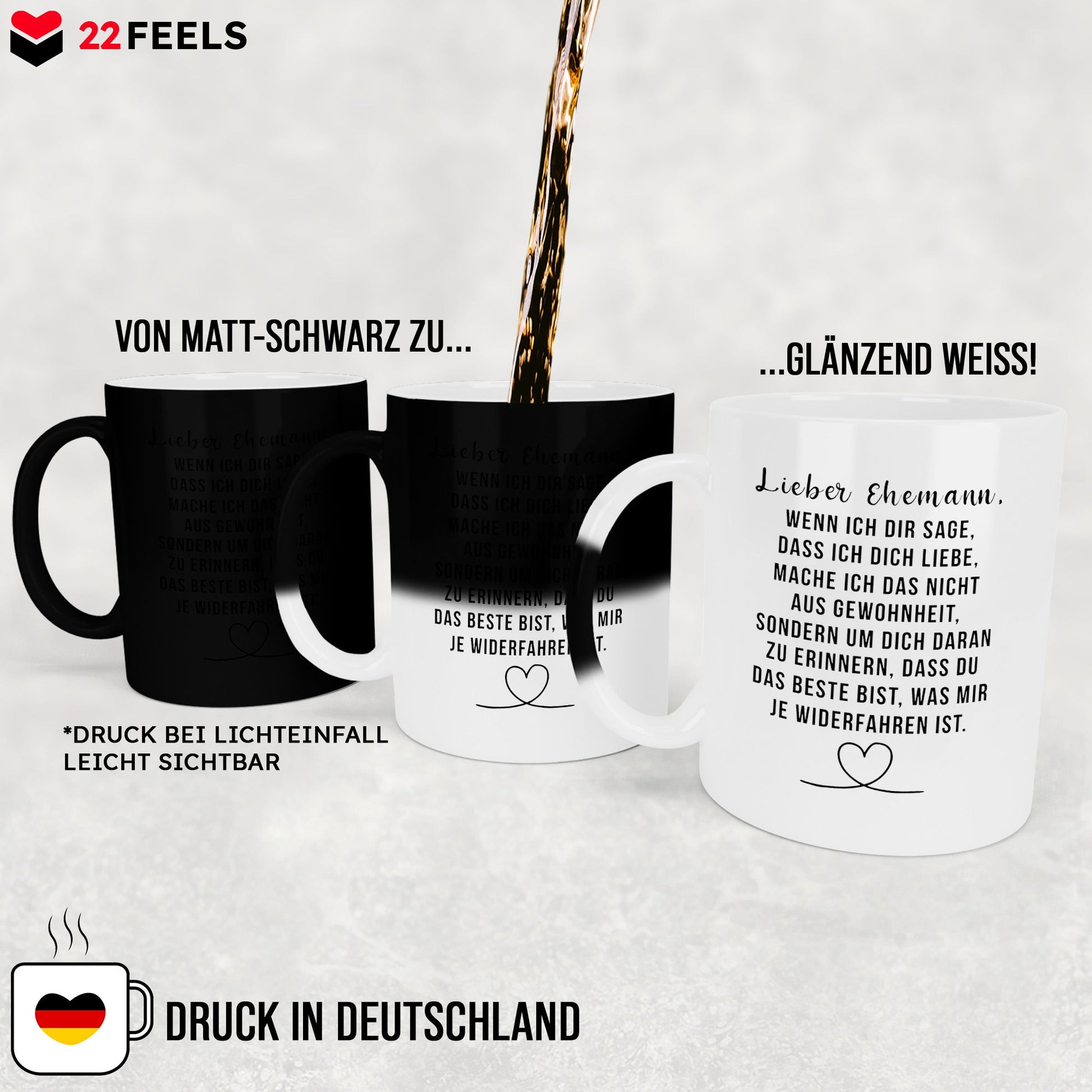 22Feels® Ehemann Geschenk zum Hochzeitstag, Valentinstag etc. - Zaubertasse mit Spruch (Matt-Schwarz und Weiss, 320ml)-Farbwechsel Tasse Matt 320ml-22Feels