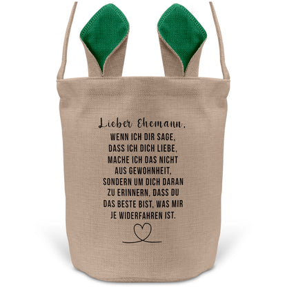 22Feels® Ehemann Osterkorb mit Henkel Ostergeschenk Tragetasche Ostern Deko Osternest Körbchen Hasenohren (Beige/Grün)-Ostern Tragetasche-22Feels