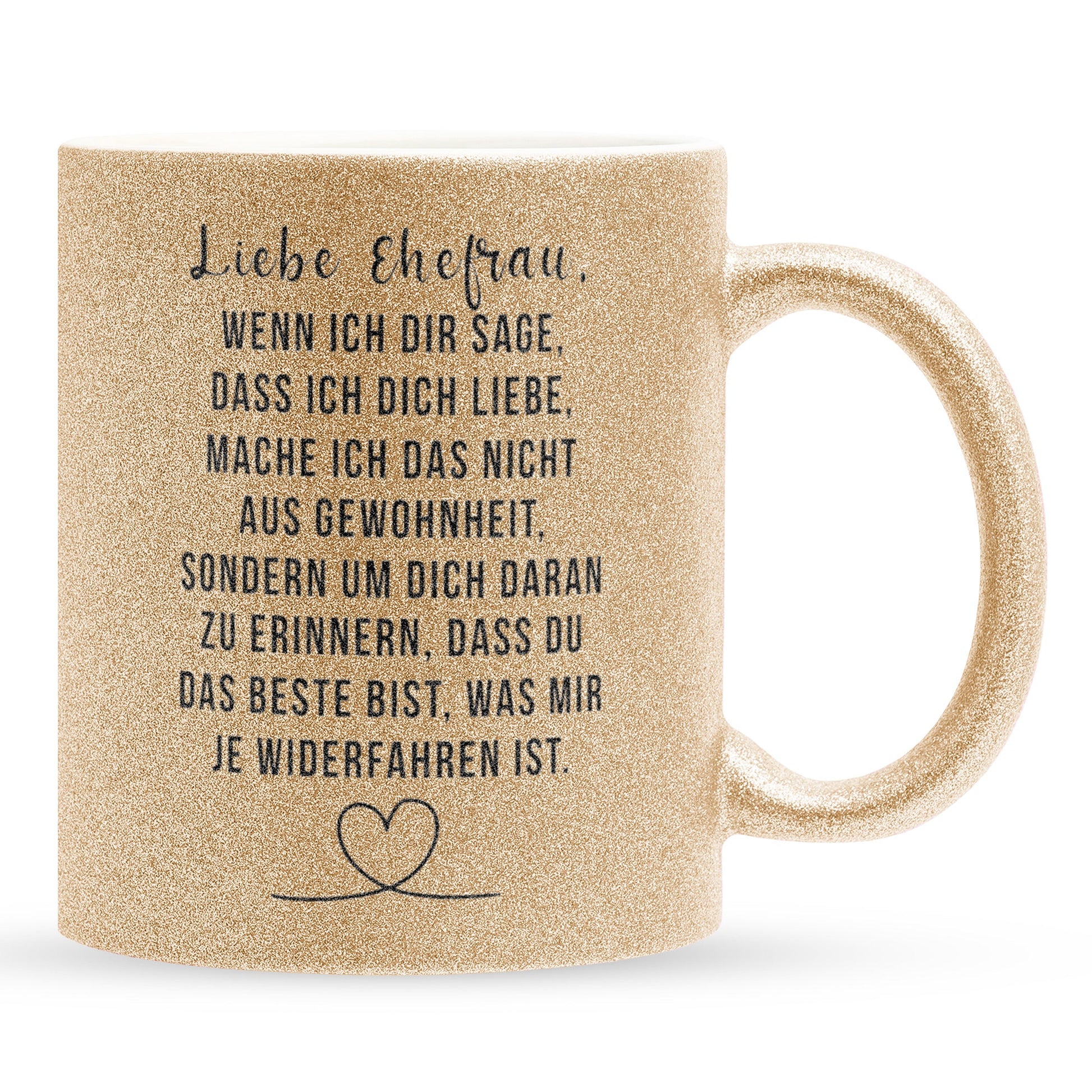 22Feels® Ehefrau Geschenk zum Hochzeitstag, Valentinstag etc. - Glitzertasse mit Spruch (Gold, 320ml)-Glitzertasse Gold 320ml-22Feels