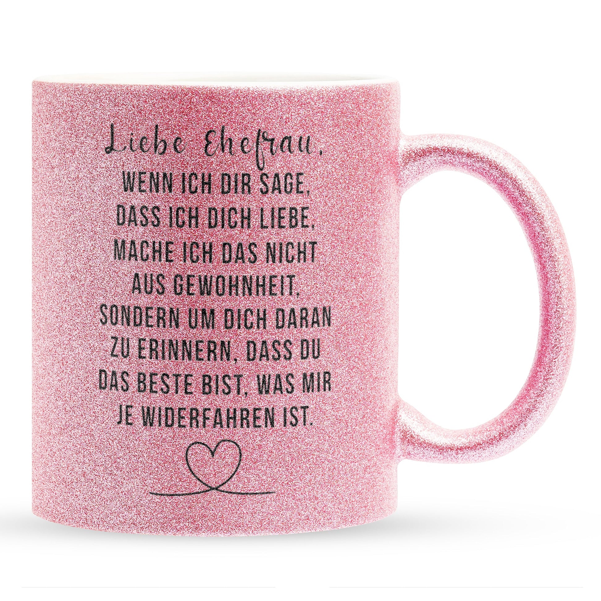 22Feels® Ehefrau Geschenk zum Hochzeitstag, Valentinstag etc. - Glitzertasse mit Spruch (Pink, 320ml)-Glitzertasse Pink 320ml-22Feels