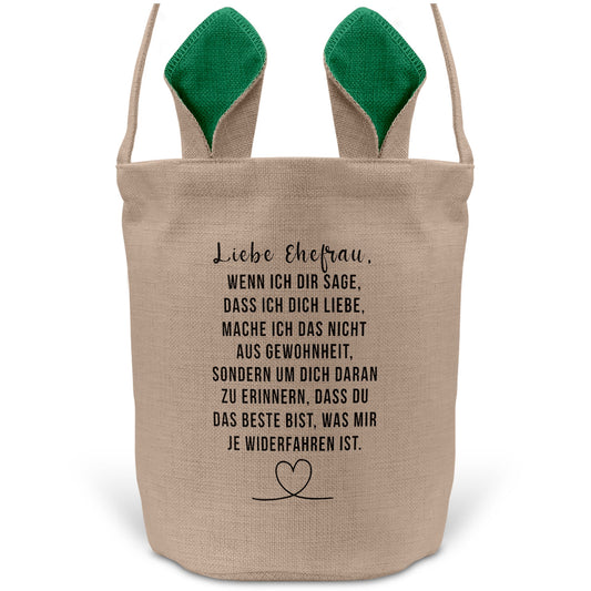 22Feels® Ehefrau Osterkorb mit Henkel Ostergeschenk Tragetasche Ostern Deko Osternest Körbchen Hasenohren (Beige/Grün)-Ostern Tragetasche-22Feels