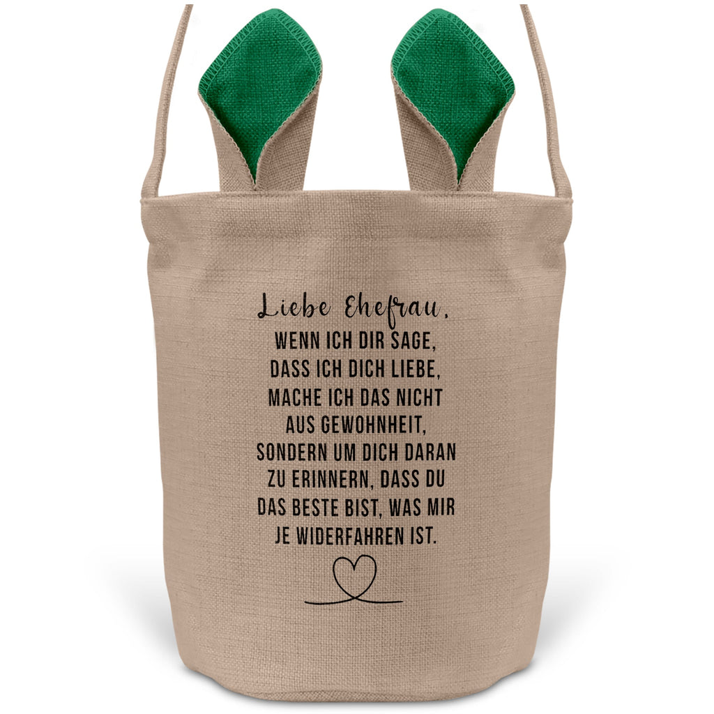 22Feels® Ehefrau Osterkorb mit Henkel Ostergeschenk Tragetasche Ostern Deko Osternest Körbchen Hasenohren (Beige/Grün)-Ostern Tragetasche-22Feels