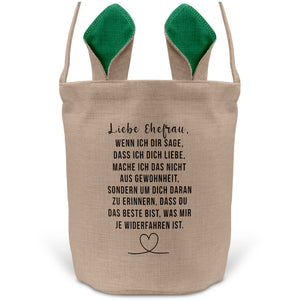 22Feels® Ehefrau Osterkorb mit Henkel Ostergeschenk Tragetasche Ostern Deko Osternest Körbchen Hasenohren (Beige/Grün)-Ostern Tragetasche-22Feels