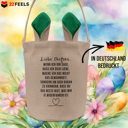 22Feels® Ehefrau Osterkorb mit Henkel Ostergeschenk Tragetasche Ostern Deko Osternest Körbchen Hasenohren (Beige/Grün)-Ostern Tragetasche-22Feels