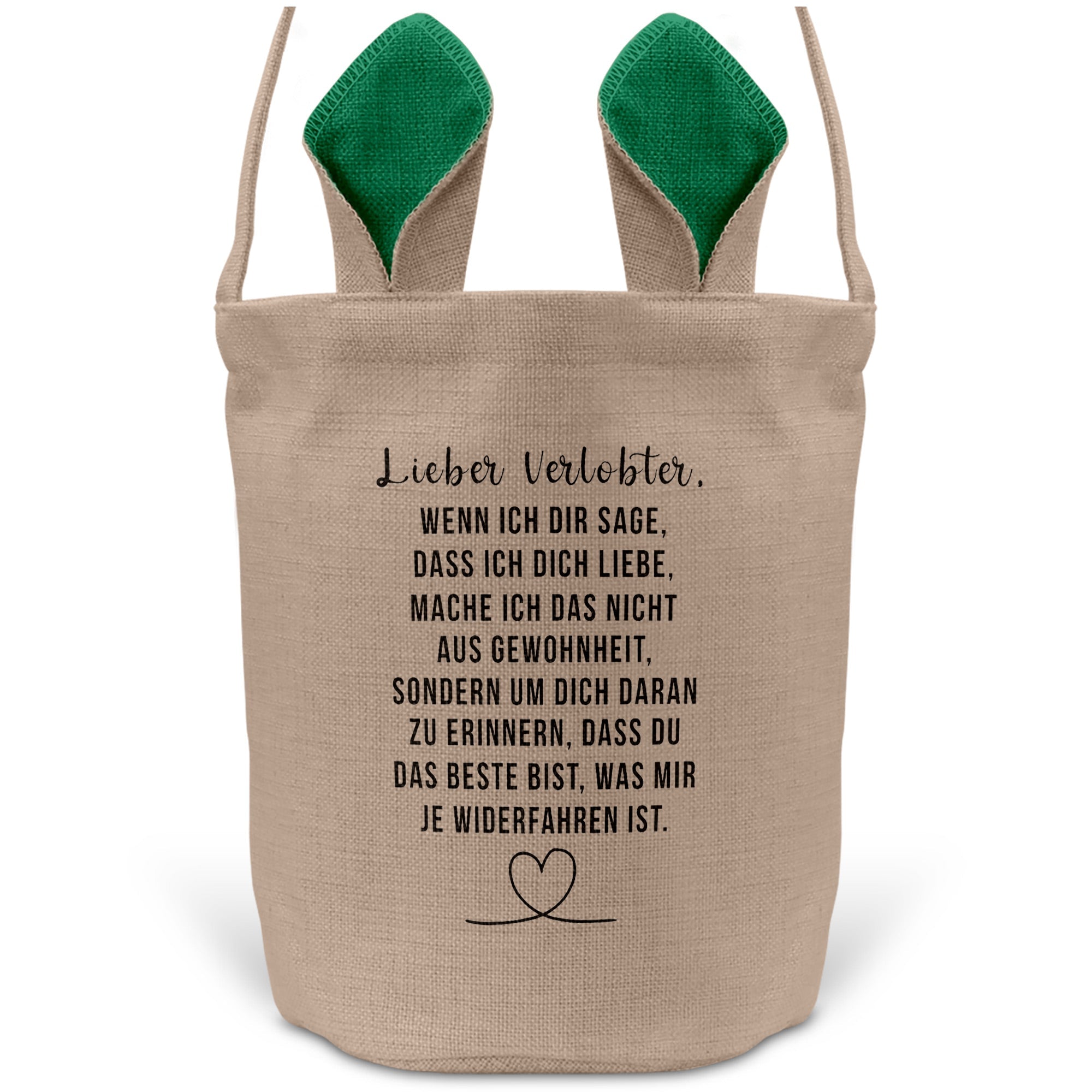 22Feels® Verlobter Männer Osterkorb mit Henkel Ostergeschenk Tragetasche Ostern Deko Osternest Körbchen Hasenohren (Beige/Grün)-Ostern Tragetasche-22Feels
