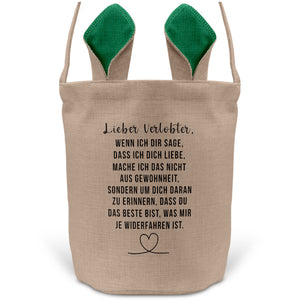 22Feels® Verlobter Männer Osterkorb mit Henkel Ostergeschenk Tragetasche Ostern Deko Osternest Körbchen Hasenohren (Beige/Grün)-Ostern Tragetasche-22Feels