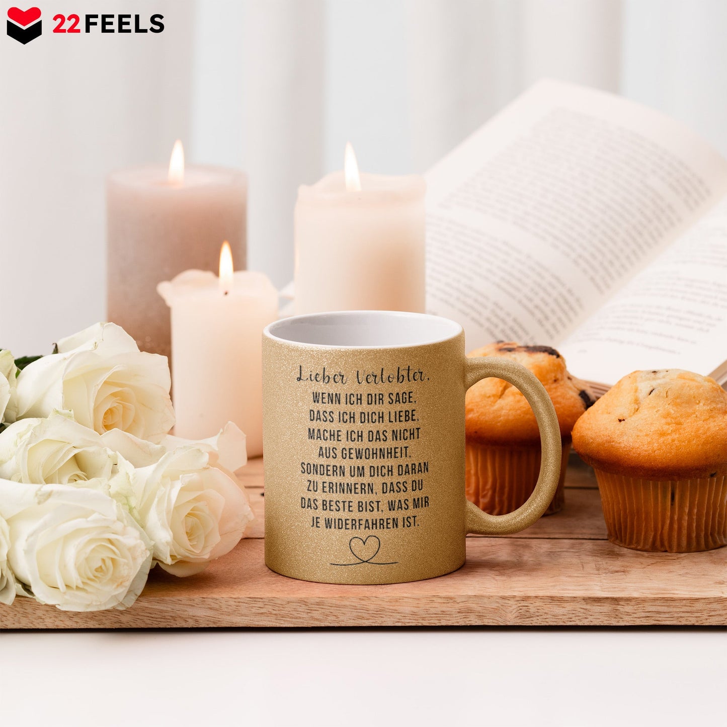 22Feels® Verlobter Geschenk - Glitzertasse mit Spruch (Gold, 320ml)-Glitzertasse Gold 320ml-22Feels