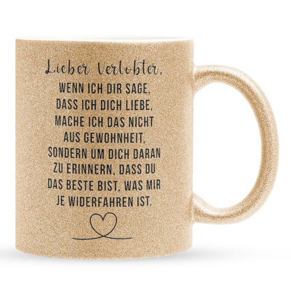 22Feels® Verlobter Geschenk - Glitzertasse mit Spruch (Gold, 320ml)-Glitzertasse Gold 320ml-22Feels