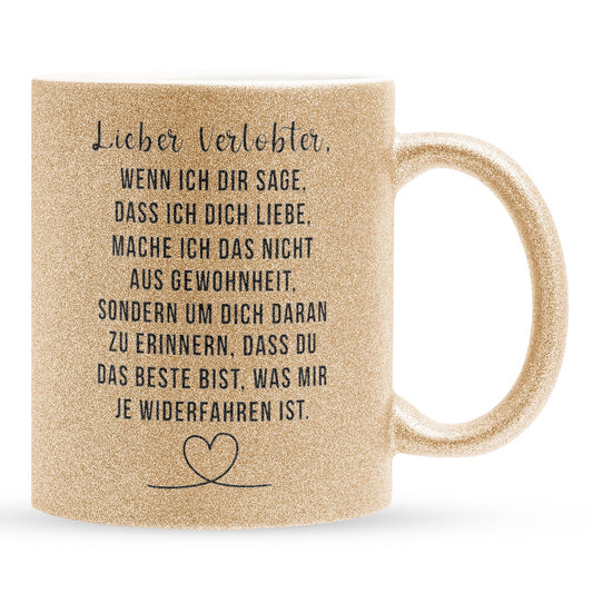 22Feels® Verlobter Geschenk - Glitzertasse mit Spruch (Gold, 320ml)-Glitzertasse Gold 320ml-22Feels