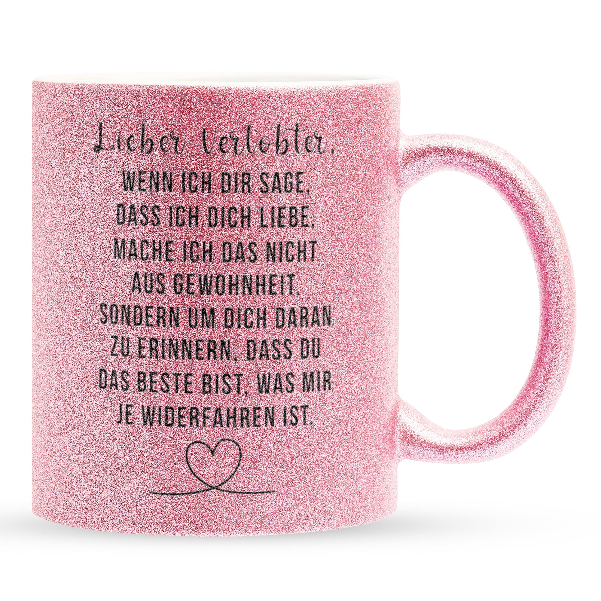22Feels® Verlobter Geschenk - Glitzertasse mit Spruch (Pink, 320ml)-Glitzertasse Pink 320ml-22Feels