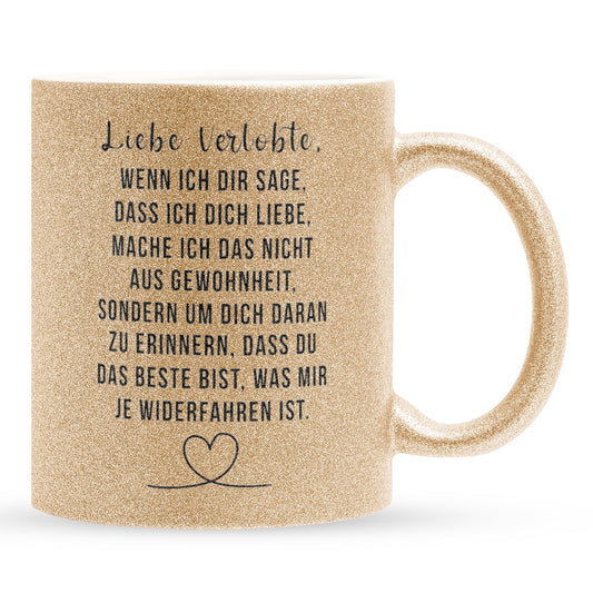 22Feels® Verlobte Geschenk - Glitzertasse mit Spruch (Gold, 320ml)-Glitzertasse Gold 320ml-22Feels