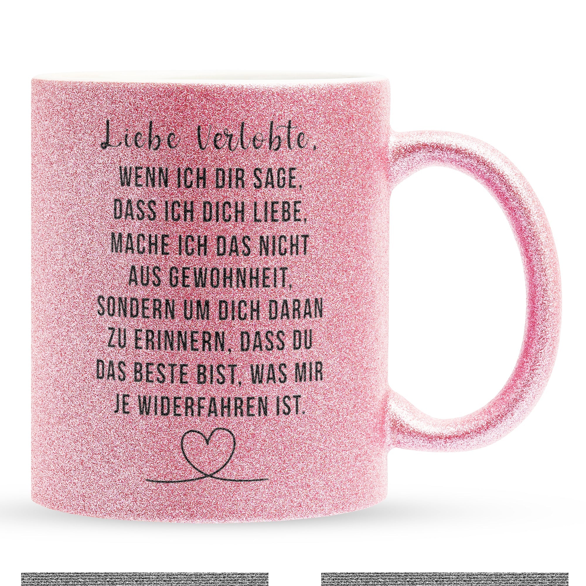 22Feels® Verlobte Geschenk - Glitzertasse mit Spruch (Pink, 320ml)-Glitzertasse Pink 320ml-22Feels