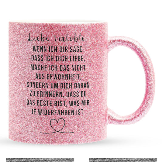 22Feels® Verlobte Geschenk - Glitzertasse mit Spruch (Pink, 320ml)-Glitzertasse Pink 320ml-22Feels