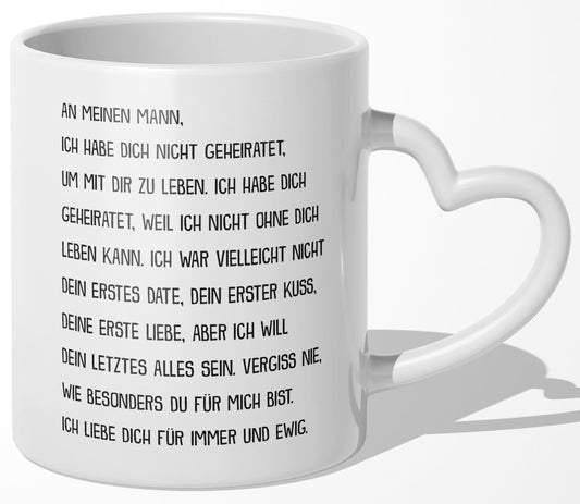 22Feels® Ehemann Geschenk zum Hochzeitstag, Valentinstag etc. - Tasse mit Spruch (Herzhenkel, Weiss, 320ml)-Tasse Weiss Herzhenkel 320ml-22Feels