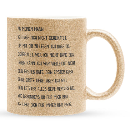 22Feels® Ehemann Geschenk zum Hochzeitstag, Valentinstag etc. - Glitzertasse mit Spruch (Gold, 320ml)-Glitzertasse Gold 320ml-22Feels