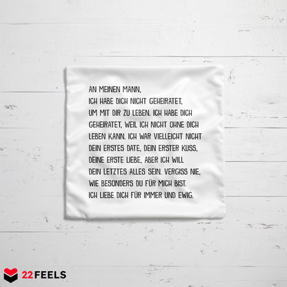 22Feels® Ehemann Geschenk zum Hochzeitstag, Valentinstag etc. - Kissen mit Spruch (Weiss 40x40cm)-Kissen Weiss 40x40-22Feels