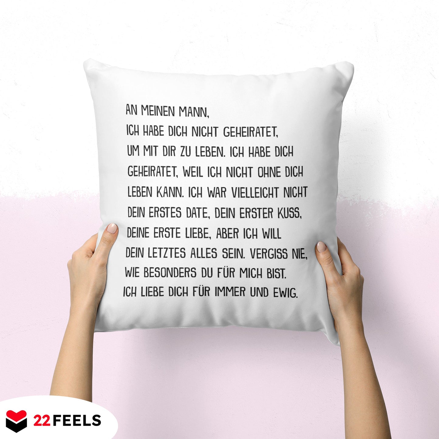 22Feels® Ehemann Geschenk zum Hochzeitstag, Valentinstag etc. - Kissen mit Spruch (Weiss 40x40cm)-Kissen Weiss 40x40-22Feels