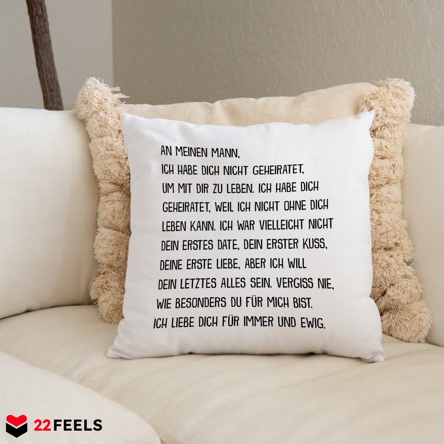 22Feels® Ehemann Geschenk zum Hochzeitstag, Valentinstag etc. - Kissen mit Spruch (Weiss 40x40cm)-Kissen Weiss 40x40-22Feels
