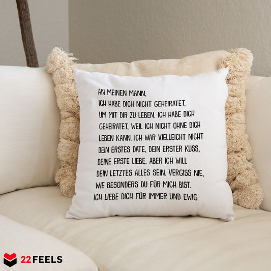 22Feels® Ehemann Geschenk zum Hochzeitstag, Valentinstag etc. - Kissen mit Spruch (Weiss 40x40cm)-Kissen Weiss 40x40-22Feels
