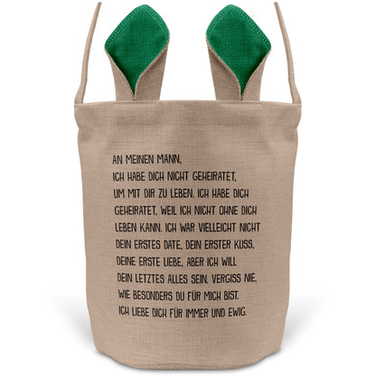 22Feels® Ehemann Osterkorb mit Henkel Ostergeschenk Tragetasche Ostern Deko Osternest Körbchen Hasenohren (Beige/Grün)-Ostern Tragetasche-22Feels